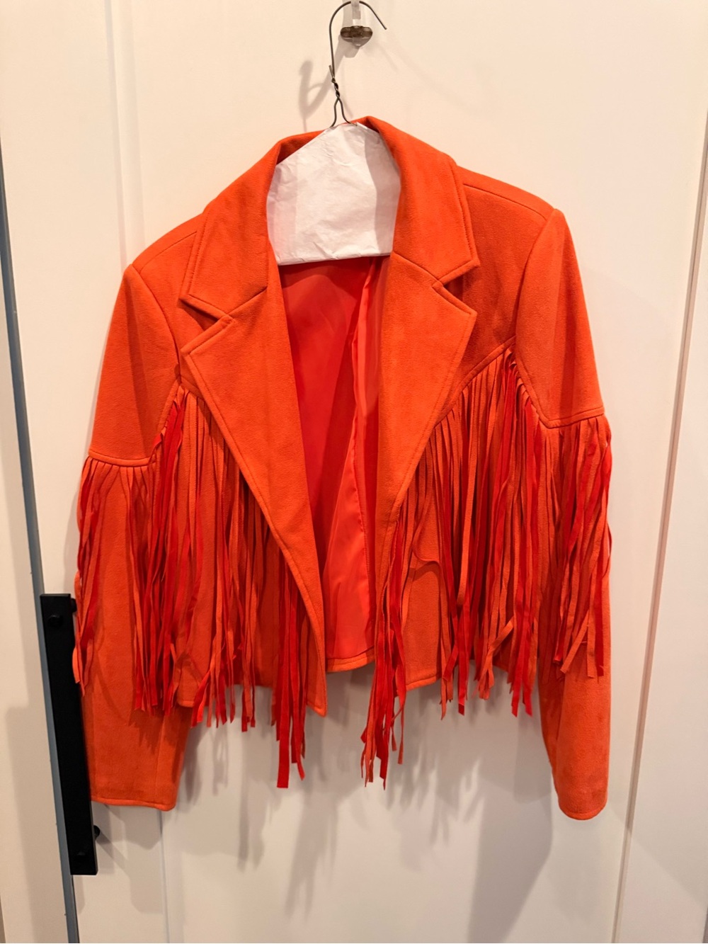 Orange Faux Suede Fringe Jacket Western Boho Cowgirl Size Medium